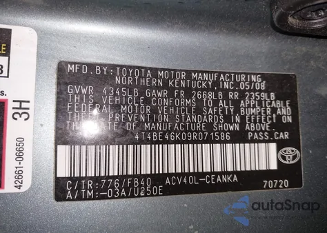 2009 Toyota Camry Le из США, поврежденный, VIN 4T4BE46K09R071586